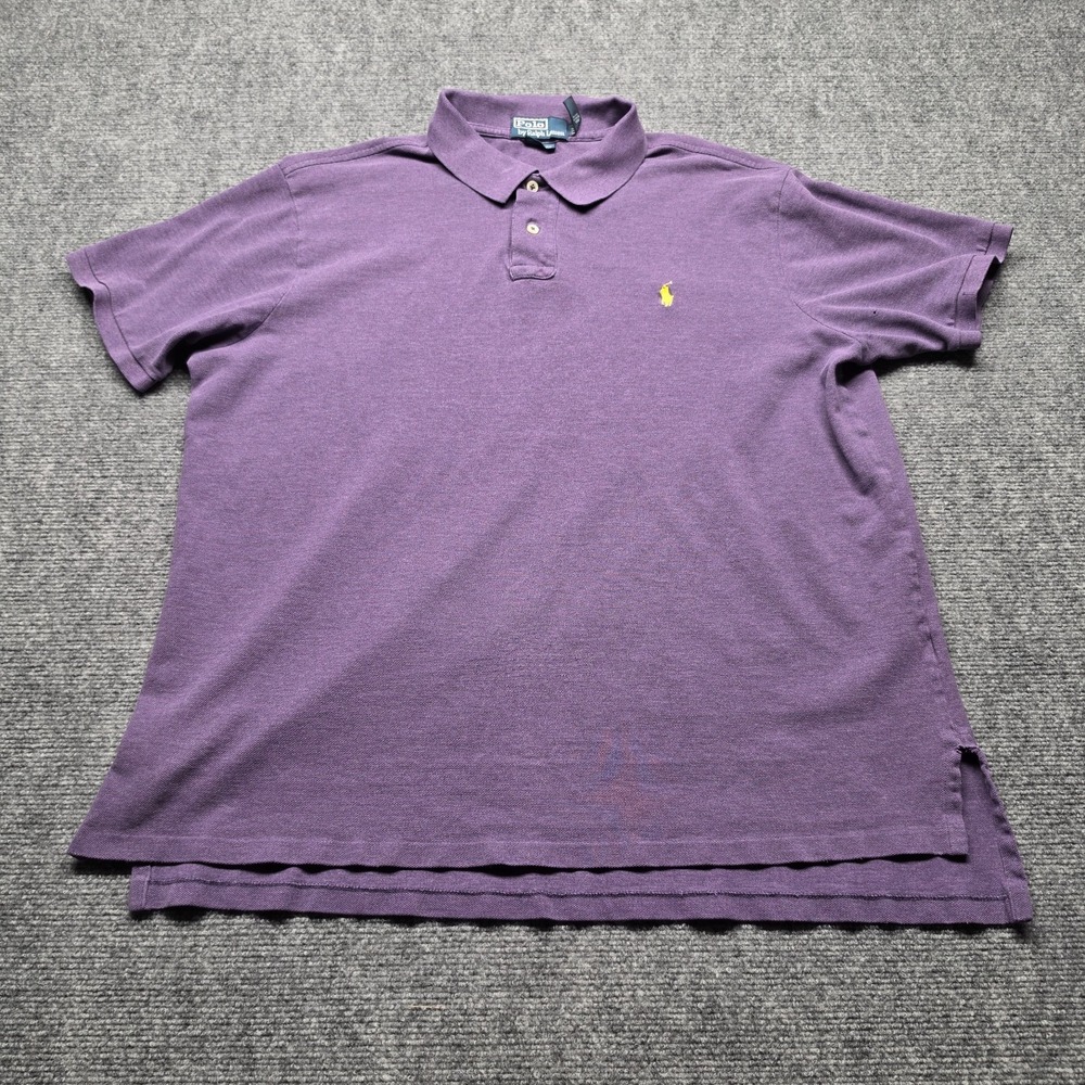 Vintage Polo Ralph Lauren XXL Purple Pique Short Sleeve Polo Shirt Yellow Logo